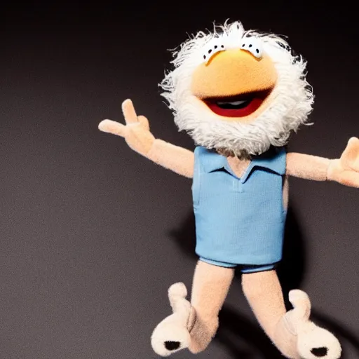 Prompt: hide the pain harold as a muppet, product photography, commercial lighting