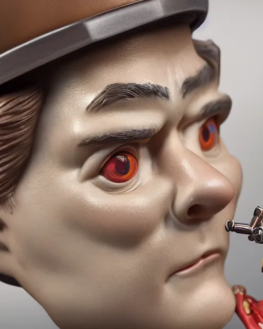 Prompt: highly detailed closeup, face profile portrait of a low poly tin toy tom cruise, depth of field, nicoletta ceccoli, mark ryden, lostfish, max fleischer, breathtaking, detailed and intricate environment, 8 k resolution, hyperrealistic, octane render