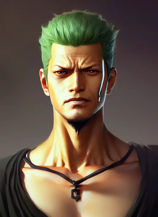 Image similar to ultra realistic illustration, handsome zoro. intricate, highly detailed, digital painting, artstation, concept art, smooth, sharp focus, illustration, art by artgerm and greg rutkowski and alphonse mucha and wlop