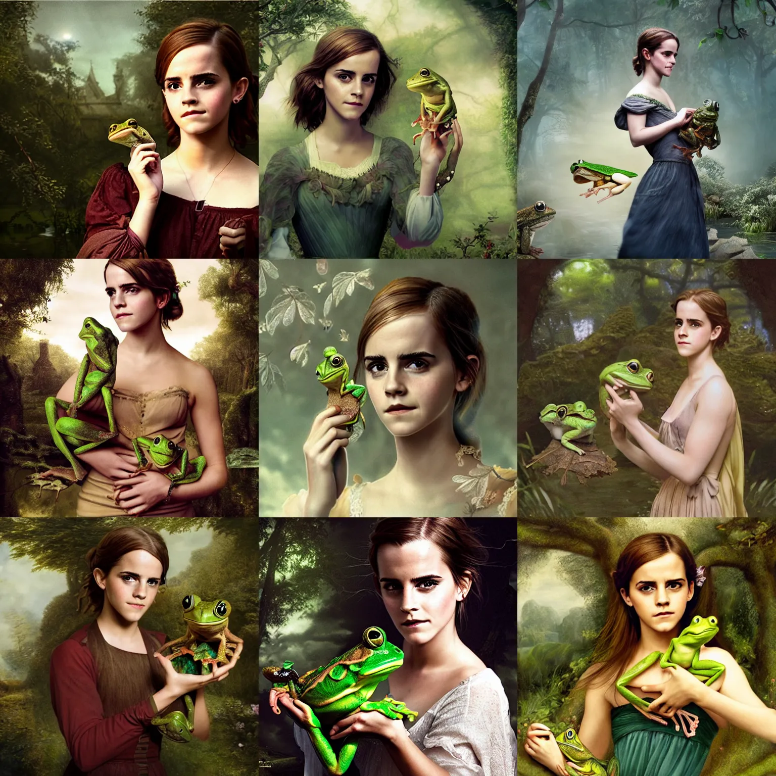 Prompt: a emma watson holding a frog in her hands, a screenshot by wendy froud, deviantart contest winner, magical realism, movie still, pre - raphaelite, reimagined by industrial light and magic