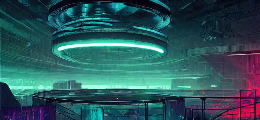 Prompt: handmade illustration of futuristic boxing ring, line art, octane render with volumetric lighting, watercolor by Kilian Eng and by Jake Parker, olympic weight room in bladerunner dystopia future, neon radioactive swamp