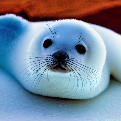 Prompt: a baby harp seal relaxing at a 5 star resort in the Bahamas, magazine photography