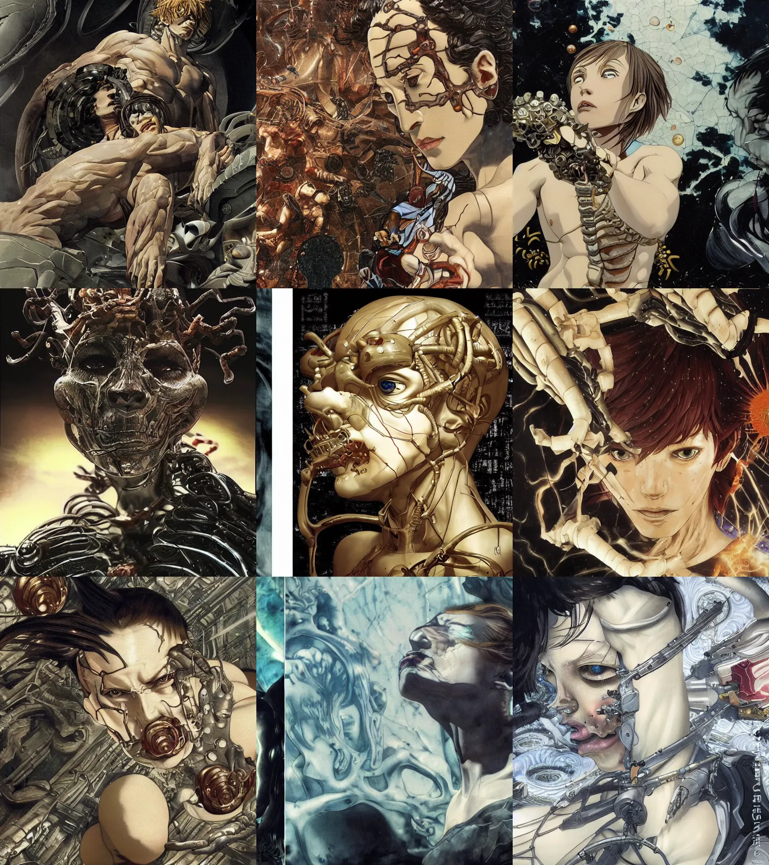 Prompt: still frame from Prometheus movie by Makoto Aida, cyborg with surreal fantasy guts by neri oxmn painted by Caravaggio and by Hisashi Tenmyouya by Fuyuko Matsui by Makoto Aida by Yasunari Ikenaga by Takato Yamamoto