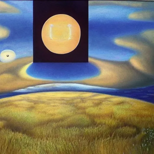 Image similar to sun and moon, surrealism, oil on canvas, high detail, masterpiece