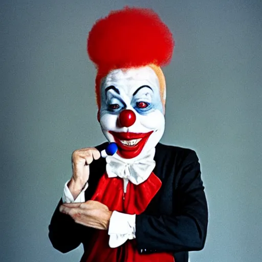 Prompt: president clown, photography from 1 9 8 0