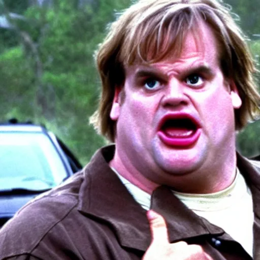 Image similar to chris farley as an actor on walking dead killing zombies highly realistic photo