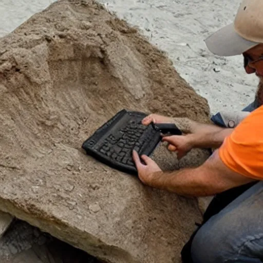 Image similar to Archeologists uncovering an ancient computer artifact from 5,000 years ago