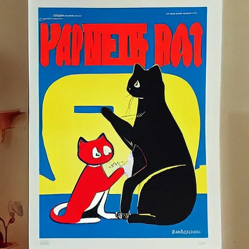 Prompt: A 1980s propaganda poster telling you to pet your cat