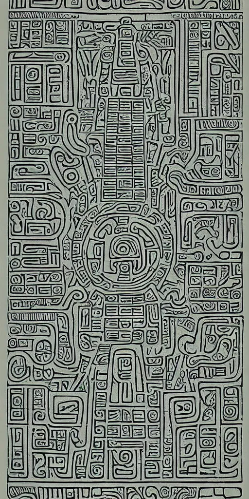 Image similar to mayan hieroglyph blueprints to a spaceship