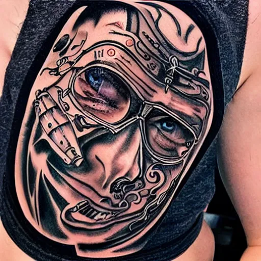 Image similar to Portrait of Harry Potter as a robot with highly stylized, intricate face tattoos