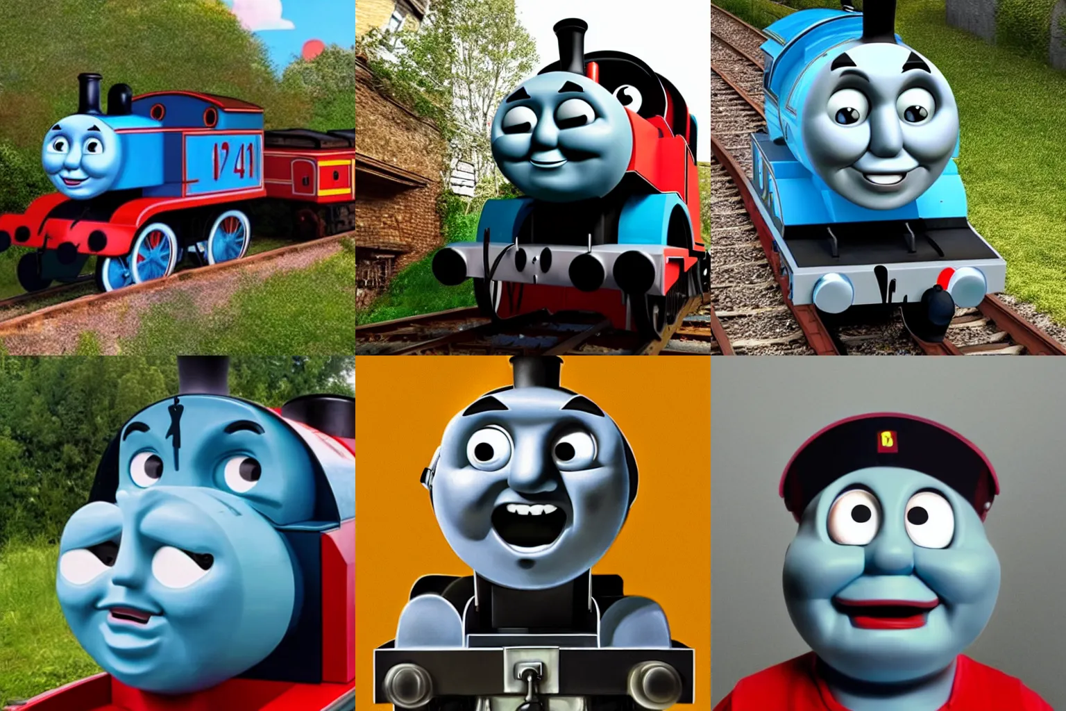 Prompt: Thomas the Tank Engine as a horrifying sleep paralysis demon