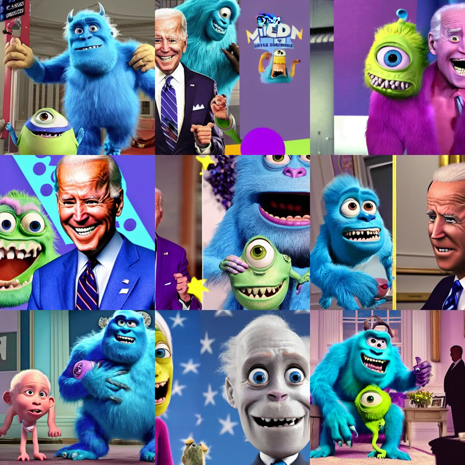 Prompt: Joe Biden as a monster in Monsters Inc.