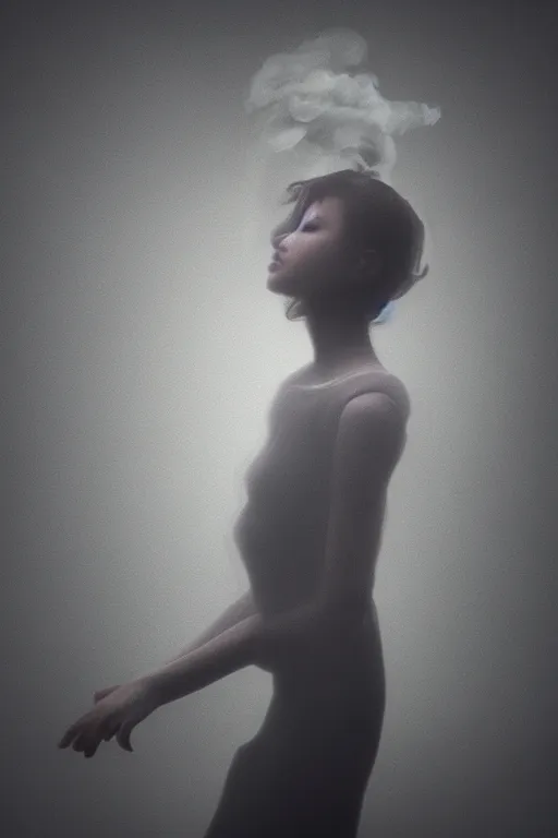 Prompt: a woman made of smoke, dancing, atmospheric, octane render, volumetric light