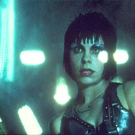 Prompt: a film portrait still of joan jett in blade runner, gritty cyberpunk atmosphere. realism, shiny, cinematic lighting, beautiful gothic fantasy photorealistic, 4 k. 8 mm. grainy. panavision.