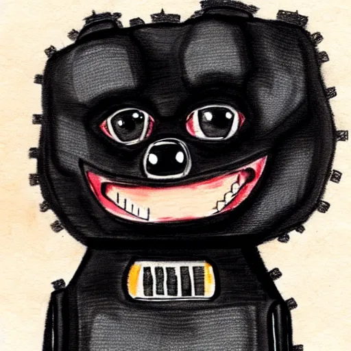 Image similar to a cute black robot pomeranian!!!. ( ( ( alcohol ink on parchment, muted colors, shading!!!, detailed, textured parchment background, 1 9 5 0 s concept art ) ) )