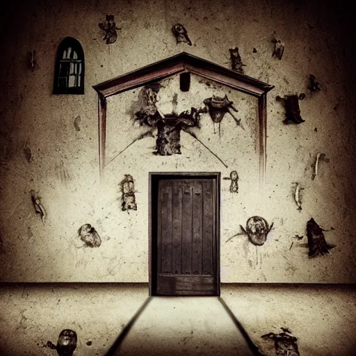 Image similar to a creepy dream inside a sinister house inside another dream