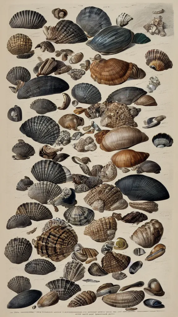 Prompt: a collection of sea shells, illustration by john james audubon circa 1 8 3 8