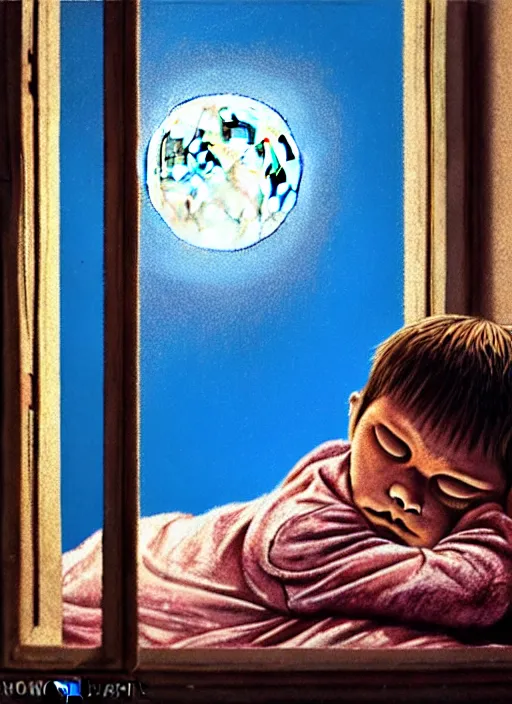 Prompt: realistic detailed image of a boy sleeping in the bed in a old soviet apartment and looking at the window,native american archer aiming behind the window in a blue light night fullmoon, shipibo , by Francis Bacon, by Ayami Kojima, Amano, Karol Bak, Greg Hildebrandt, and Mark Brooks, Neo-Gothic, gothic, rich deep colors. Beksinski painting, part by Adrian Ghenie and Gerhard Richter. art by Takato Yamamoto. masterpiece