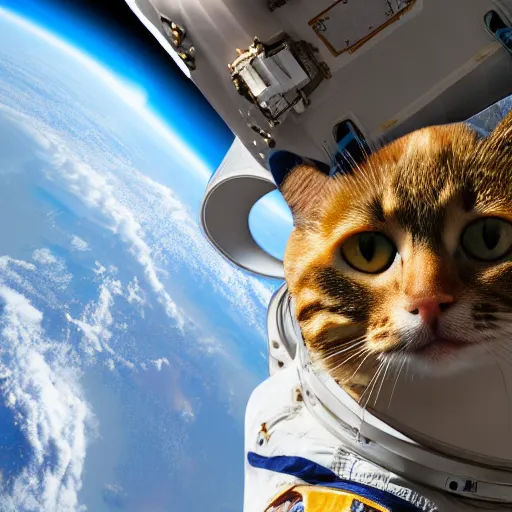 Prompt: high resolution photo of an astronaut cat in a rocket