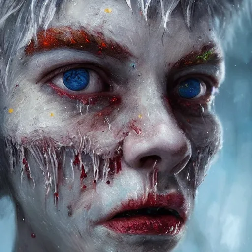 Prompt: Intricate five star Frost Zombie Elf facial portrait by Pablo Picasso and Greg Rutkowski, oil on canvas, HDR, cinematic, vibrant colors, photo realistic, hyperrealism,high detail, matte finish, high contrast, 3d depth, masterpiece, vivid colors, artstationhd