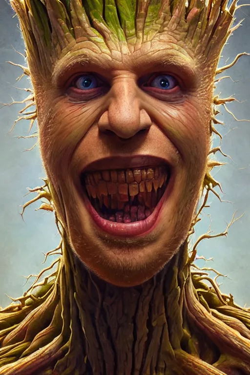 Prompt: Boris Johnson as Groot, realistic portrait, symmetrical, highly detailed, digital painting, artstation, concept art, smooth, sharp focus, illustration, cinematic lighting, art by artgerm and greg rutkowski and alphonse mucha