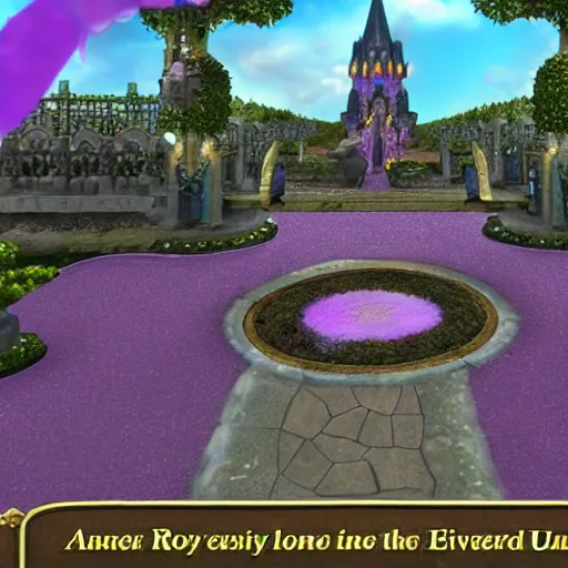 Prompt: road leading to Stormwind city, large fantasy castle with flower gardens, screenshot from violet evergarden