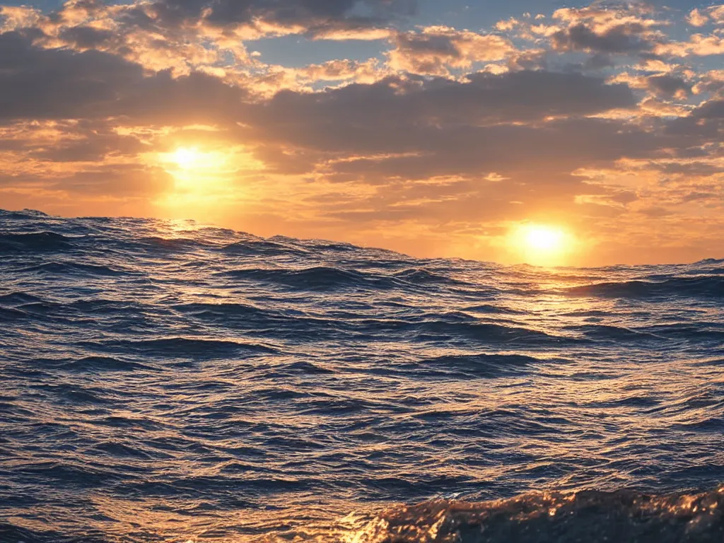 Prompt: a hyper realistic tesseract floating above the waves on a picturesque beach, golden hour, award winning photography, dazzling