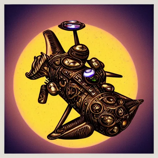 Prompt: steampunk firefly carrying prismatic orbs on it's back