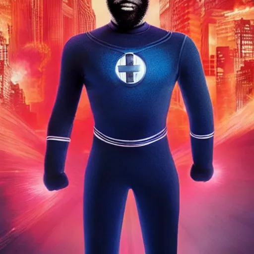 Prompt: john david washington dressed as reed richards from fantastic four movie, he is stretching his body like reed richards, the incredible shape shifting genius leader of the fantastic four, hyperreal - h 6 4 0