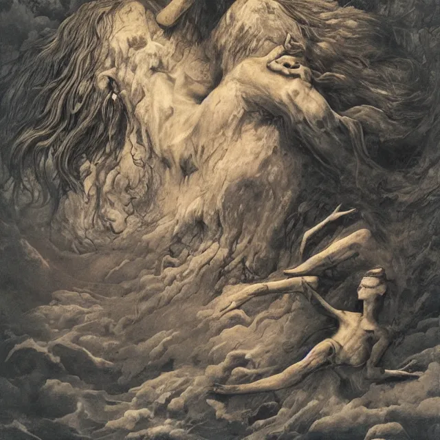 Image similar to Boreas by Zdzisław Beksiński, oil on canvas