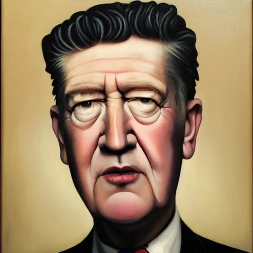 Image similar to portrait of david lynch, style of mark ryden, painting, oil on canvas