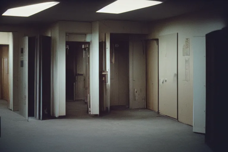 Image similar to scp in backrooms, cinematic shot, cinestill 800 t