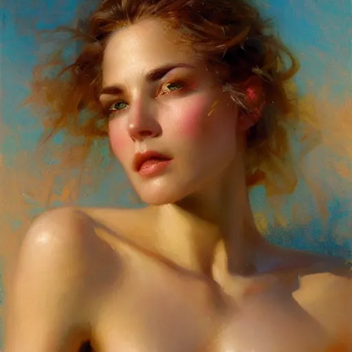 Image similar to detailed cinematic wide shot of beautiful attractive woman slim face symettrical face clean skin blue eyes white hair, ultra realistic, spring light, painting by gaston bussiere, craig mullins, j. c. leyendecker