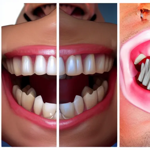 Image similar to poorly rendered 3 d set of teeth