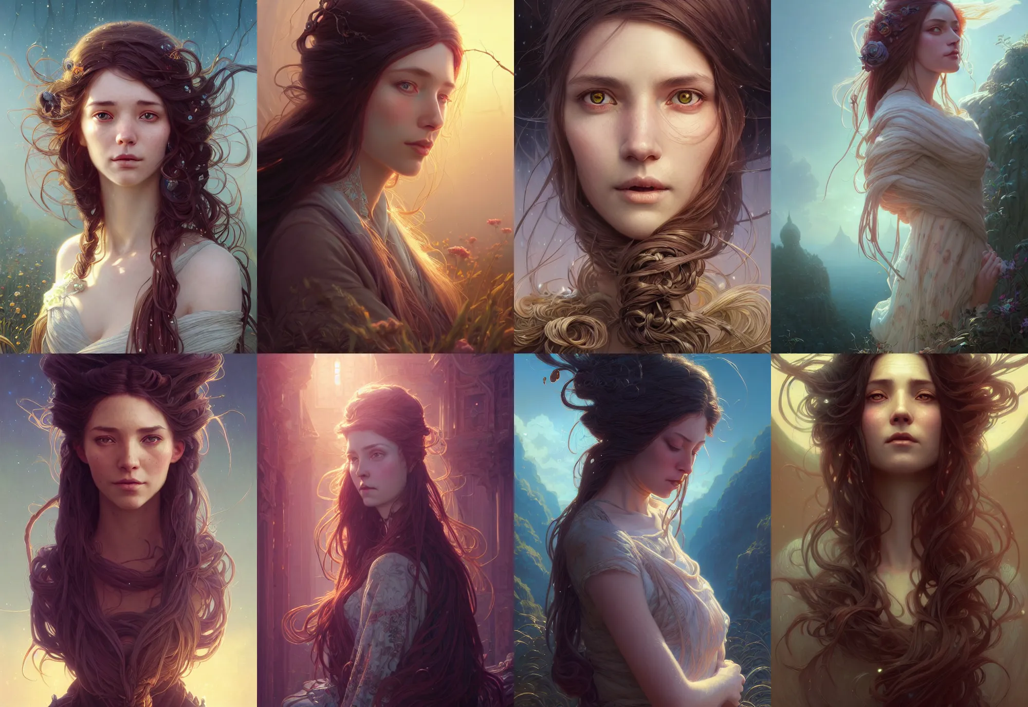 Image similar to highly detailed portrait of a woman with long hairs, stephen bliss, unreal engine, fantasy art by greg rutkowski, loish, rhads, ferdinand knab, makoto shinkai and lois van baarle, ilya kuvshinov, rossdraws, tom bagshaw, alphonse mucha, global illumination, radiant light, detailed and intricate environment