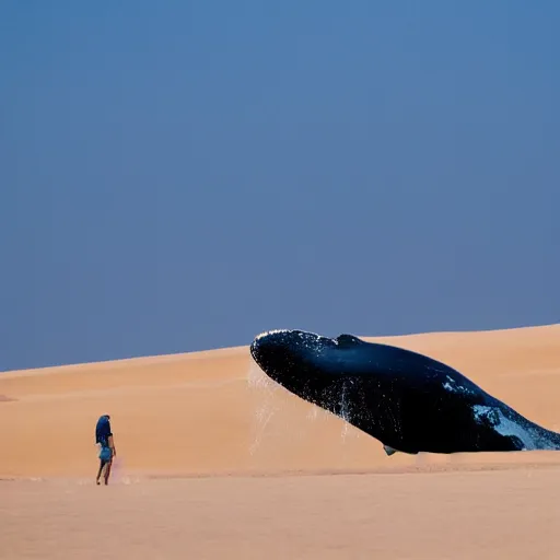 Image similar to giant whale swimming in sand dunes, photography