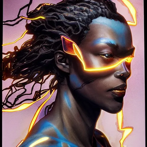 Image similar to prompt : black lightning portrait soft light painted by james jean and katsuhiro otomo and erik jones, inspired by evangeleon anime, smooth face feature, intricate oil painting, high detail illustration, sharp high detail, manga and anime 1 9 9 9