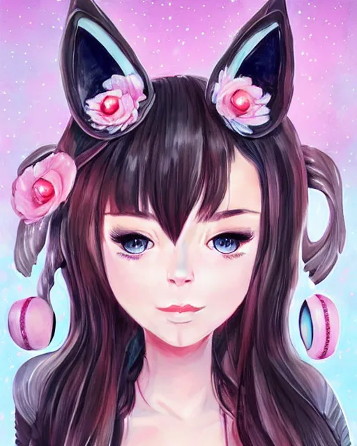 Image similar to catgirl goddess girl with cat ears. Full body portrait, smooth skin, symmetrical face, beautiful body, in the style of Rossdraws, modeling, realistic details