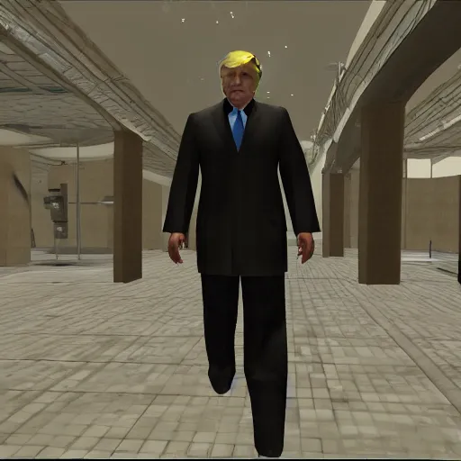 Image similar to Donald Trump as a half life 1 character, video game screenshot, rule of thirds