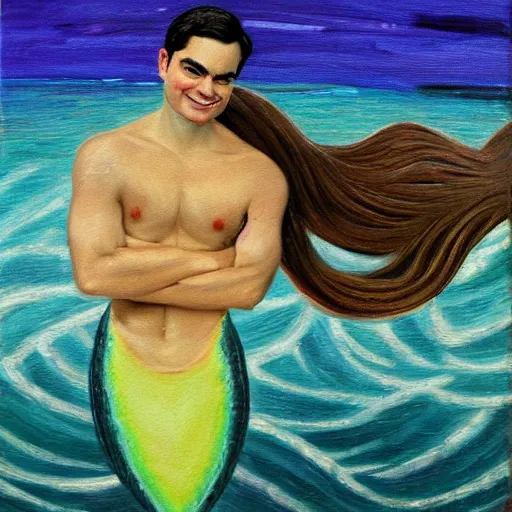 Image similar to ben shapiro as a mermaid oil painting