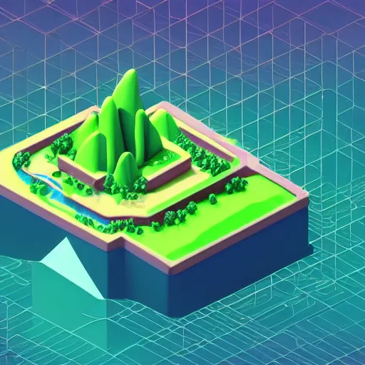 Prompt: isometric floating island on neon background, isometric invironment, 3d art, isometric art, high detail, artstation, concept art, behance, ray tracing, smooth, sharp focus, ethereal lighting