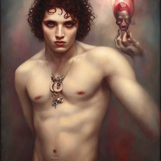 Prompt: portrait of a magical latin boy, art by tom bagshaw and manuel sanjulian