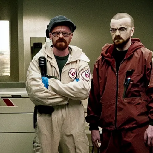 Image similar to walter white and jesse pinkman as ghostbusters