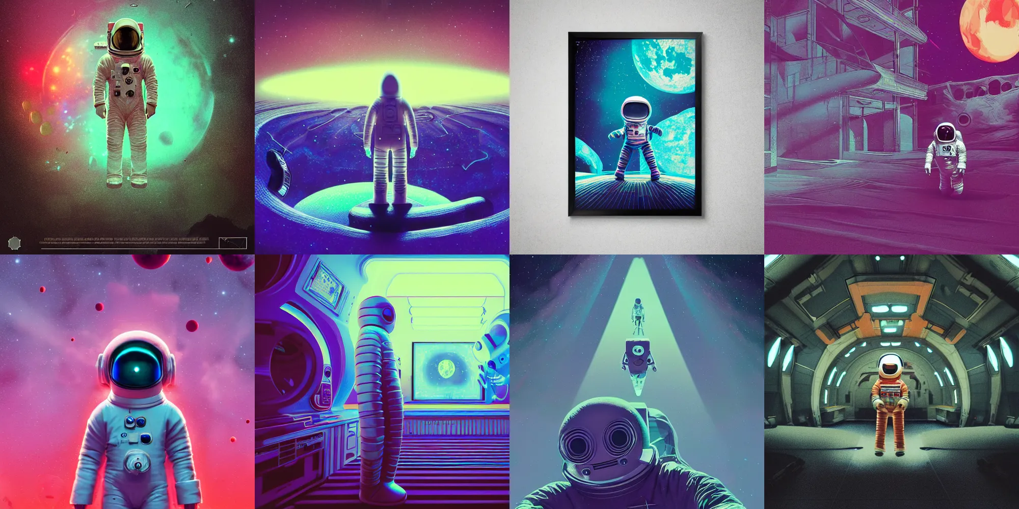 Prompt: lonely astronaut, horror poster 9 0 s, cosmic horror, abstract, ghostly, arcade, duotone, poltergeist, lets get weird, intricate, elegant, highly detailed, smooth, sharp focus, raytracing, unreal engine 5, art by beeple and mike winkelmann, ultraviolet colors,
