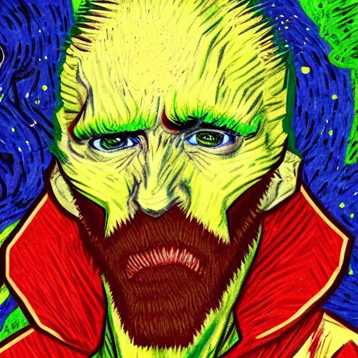 Image similar to full body portrait of Spawn in the style of Vincent Van Gogh, masterpiece digital painting, 4k wallpaper, intricate detail, beautiful, gorgeous, stunning, artstation
