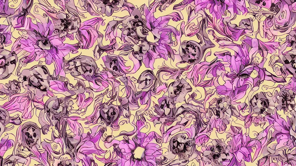 Prompt: a seamless gigantic flower demon pattern, horror, pastel, scary, demonic, artstation, digital art.