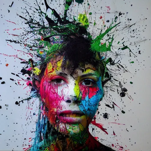 Image similar to photo of young woman by artur bordalo in style of jackson pollack