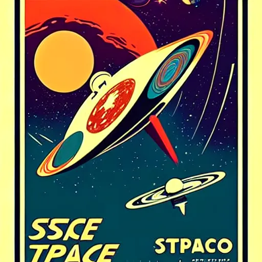 Image similar to a space travel poster, space opera, retro - futuristic poster style, amazing composition, old poster on a wall