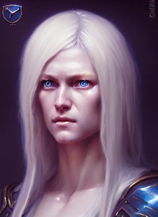 Image similar to a fantasy style portrait painting of shy white female paladin with blonde hair and blue eyes shy scarred left eye, holy oil painting unreal 5 daz. rpg portrait extremely detailed artgerm greg rutkowski _ greg