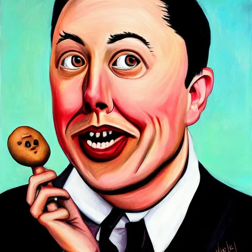 Prompt: the anthropomorphic potato elon musk by john byrne, photorealistic oil on canvas